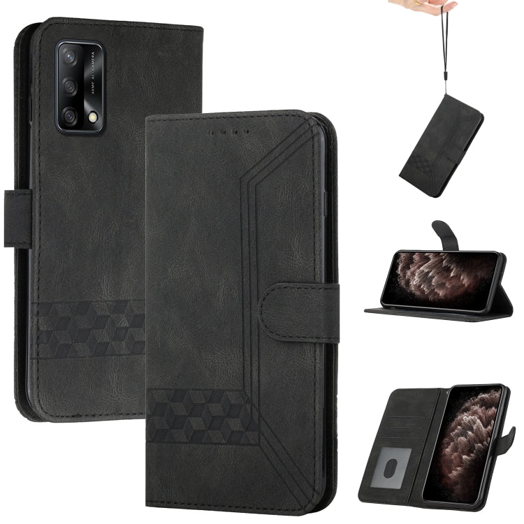 For OPPO A74 4G / F19 Cubic Skin Feel Flip Leather Phone Case