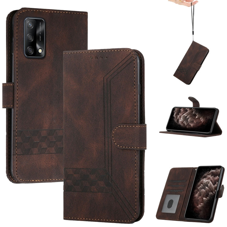 For OPPO A74 4G / F19 Cubic Skin Feel Flip Leather Phone Case