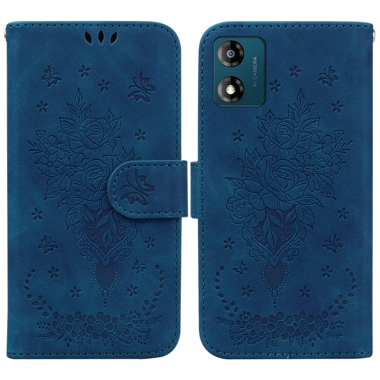 For Motorola Moto E13 Butterfly Rose Embossed Leather Phone Case