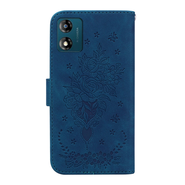 For Motorola Moto E13 Butterfly Rose Embossed Leather Phone Case