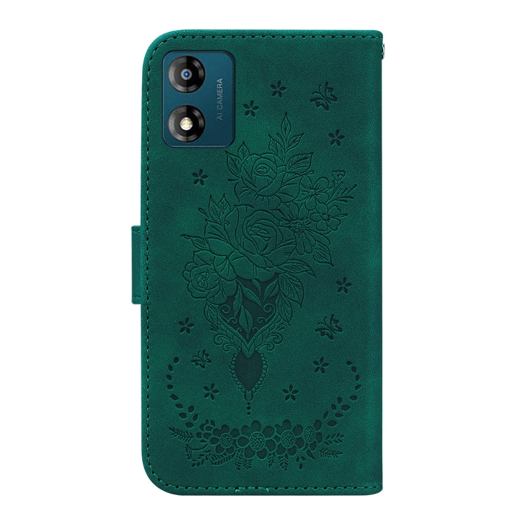 For Motorola Moto E13 Butterfly Rose Embossed Leather Phone Case