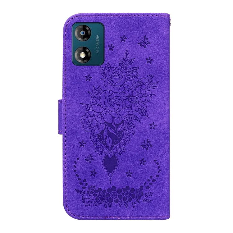 For Motorola Moto E13 Butterfly Rose Embossed Leather Phone Case
