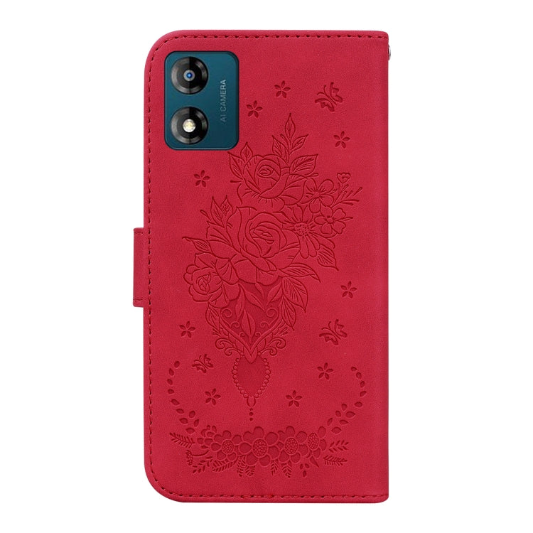 For Motorola Moto E13 Butterfly Rose Embossed Leather Phone Case