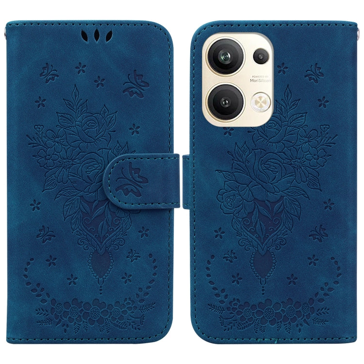 For OPPO Reno9 Pro+ Butterfly Rose Embossed Leather Phone Case
