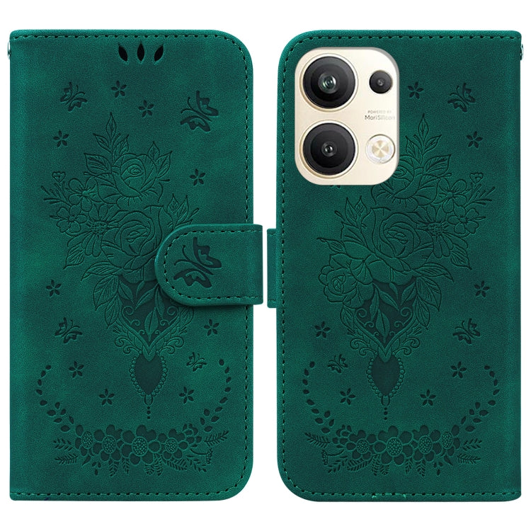 For OPPO Reno9 Pro+ Butterfly Rose Embossed Leather Phone Case