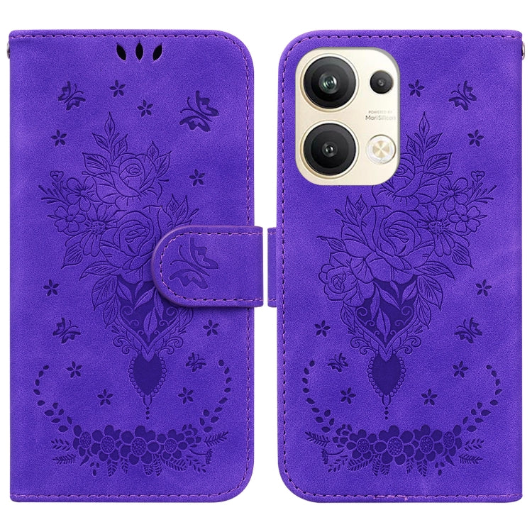 For OPPO Reno9 Pro+ Butterfly Rose Embossed Leather Phone Case