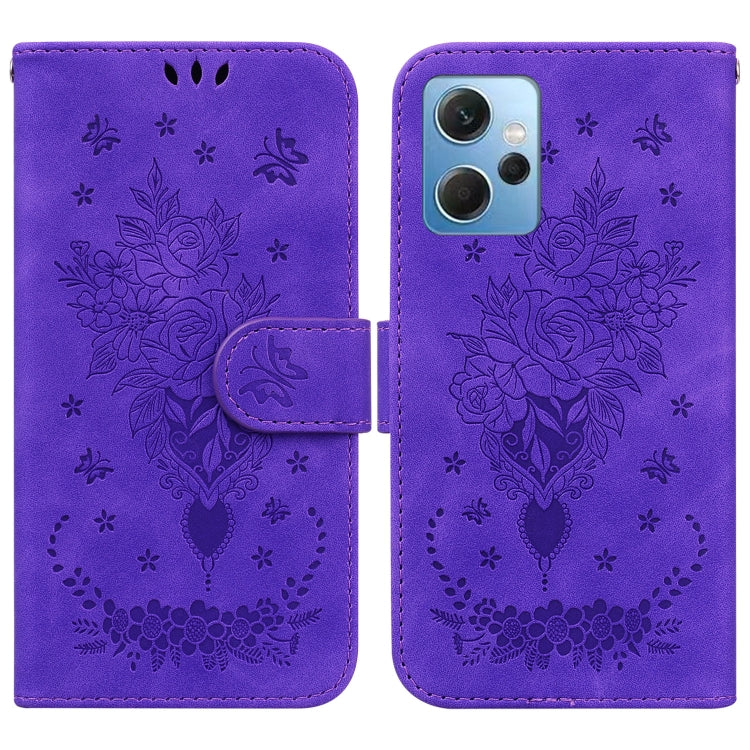 For Xiaomi Redmi Note 12 4G Global Butterfly Rose Embossed Leather Phone Case