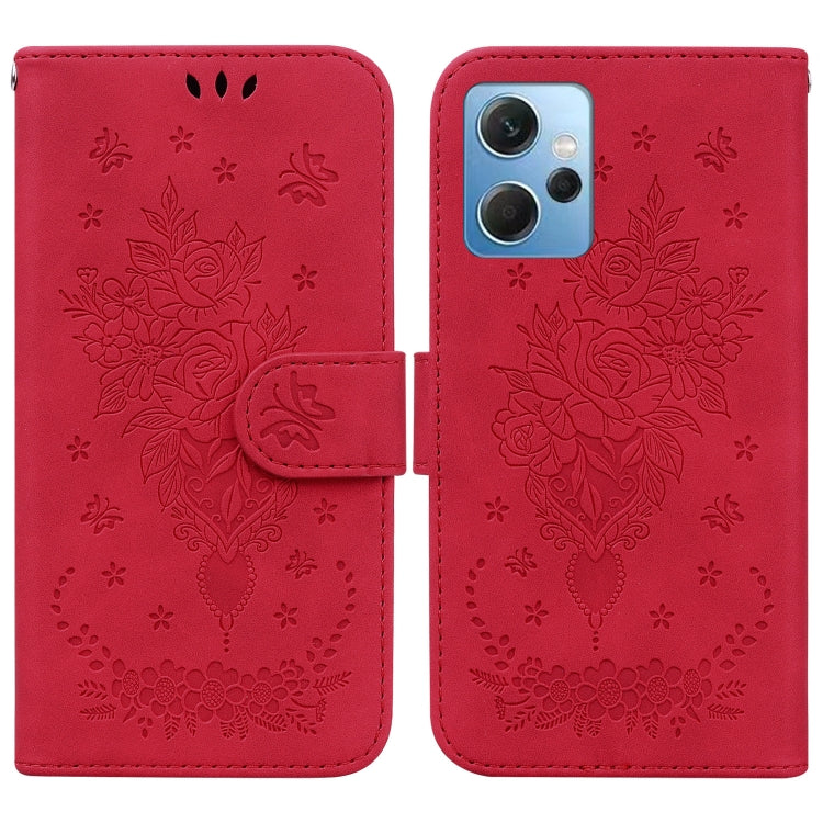 For Xiaomi Redmi Note 12 4G Global Butterfly Rose Embossed Leather Phone Case