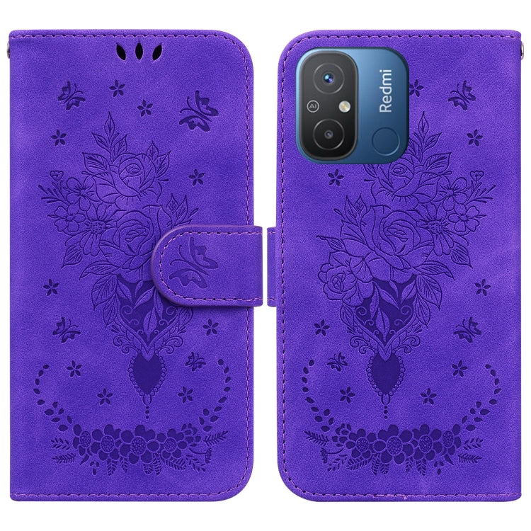 For Xiaomi Redmi 12C / 11A Butterfly Rose Embossed Leather Phone Case