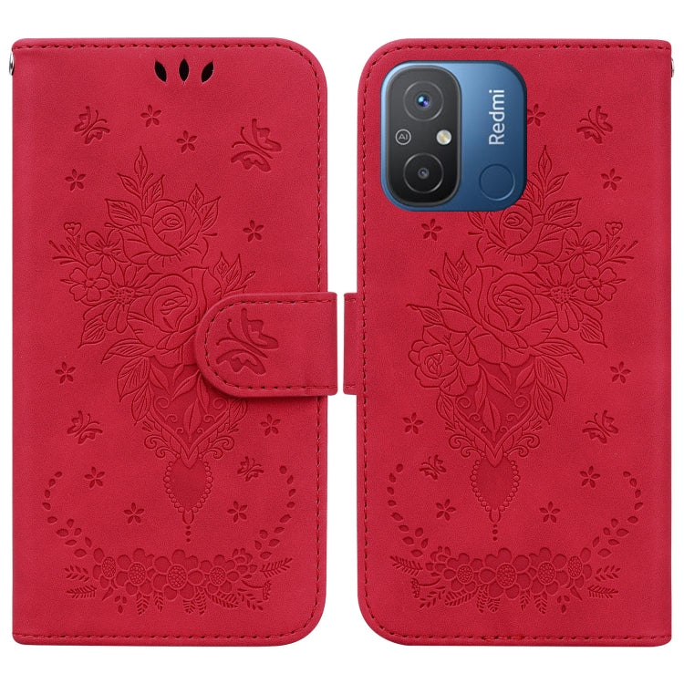 For Xiaomi Redmi 12C / 11A Butterfly Rose Embossed Leather Phone Case