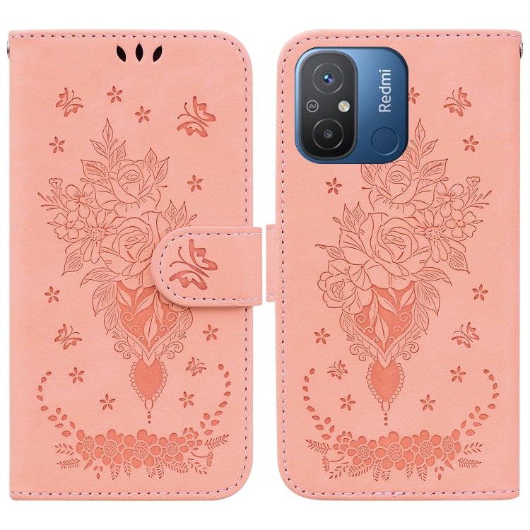 For Xiaomi Redmi 12C / 11A Butterfly Rose Embossed Leather Phone Case