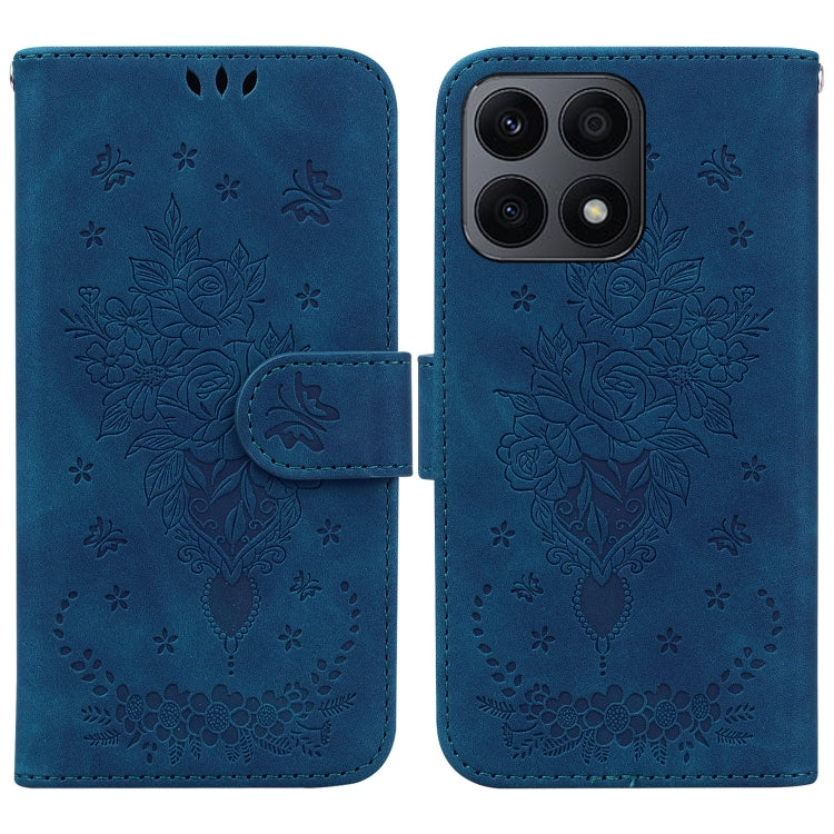 For Honor X8a Butterfly Rose Embossed Leather Phone Case