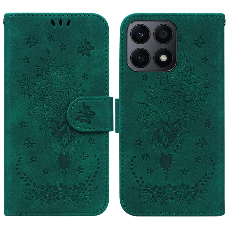 For Honor X8a Butterfly Rose Embossed Leather Phone Case