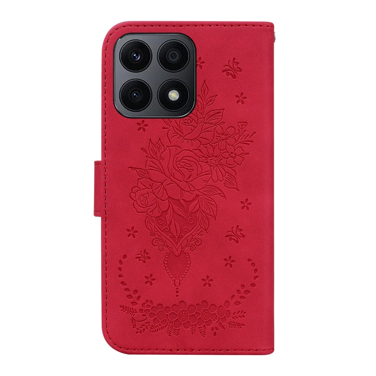 For Honor X8a Butterfly Rose Embossed Leather Phone Case