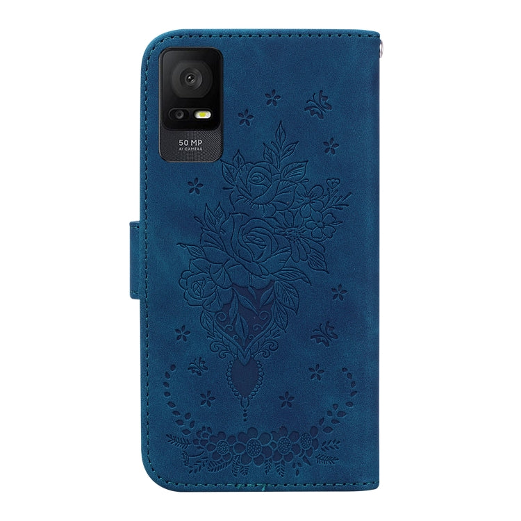 For TCL 408 Butterfly Rose Embossed Leather Phone Case
