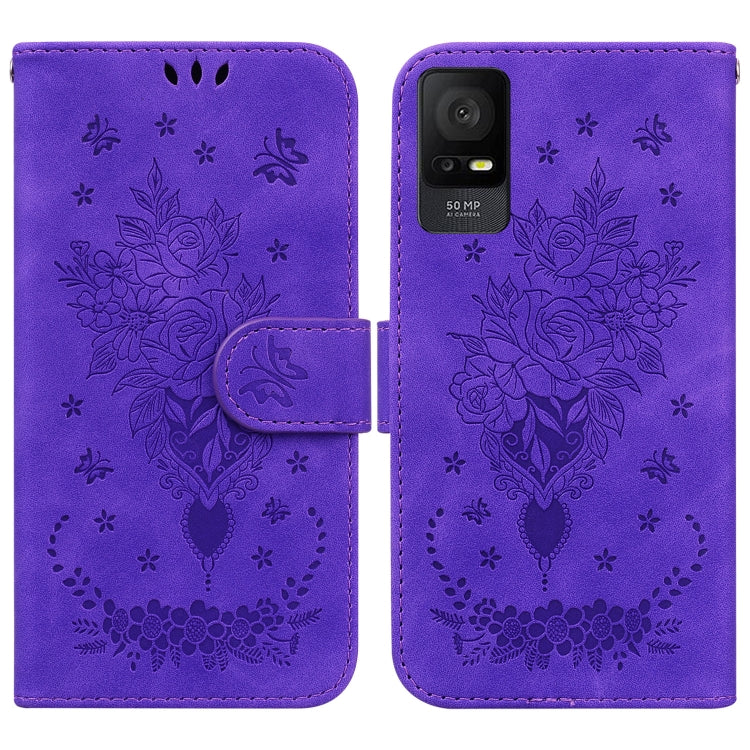 For TCL 408 Butterfly Rose Embossed Leather Phone Case
