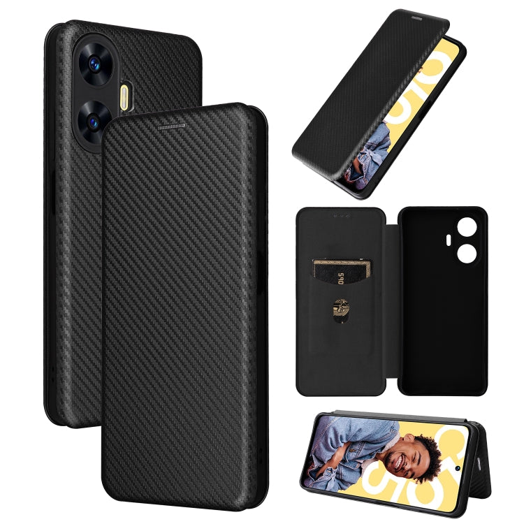 For Realme C55 Carbon Fiber Texture Flip Leather Phone Case