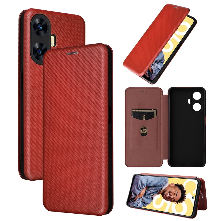 For Realme C55 Carbon Fiber Texture Flip Leather Phone Case