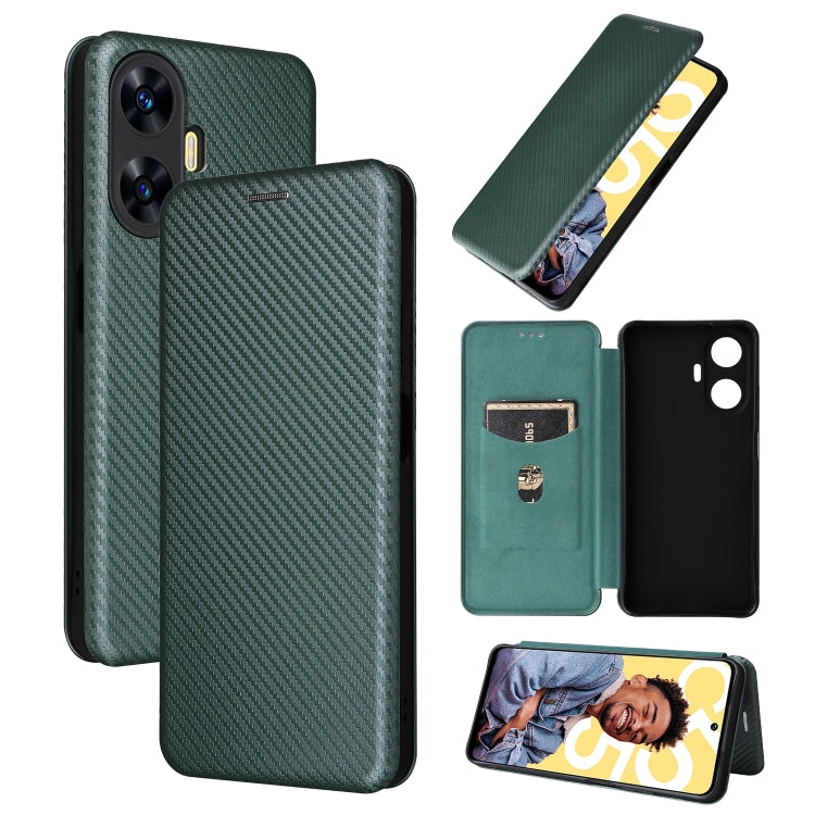 For Realme C55 Carbon Fiber Texture Flip Leather Phone Case