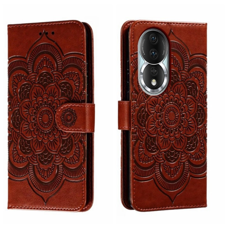 For Honor 80 Sun Mandala Embossing Pattern Phone Leather Case