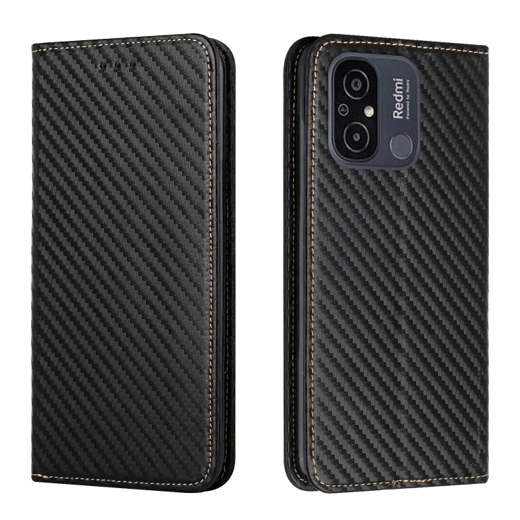 For Xiaomi Redmi 12C Carbon Fiber Texture Magnetic Flip Leather Phone Case