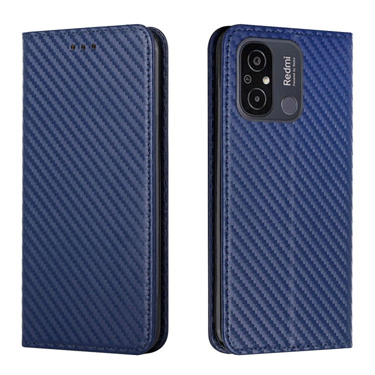 For Xiaomi Redmi 12C Carbon Fiber Texture Magnetic Flip Leather Phone Case