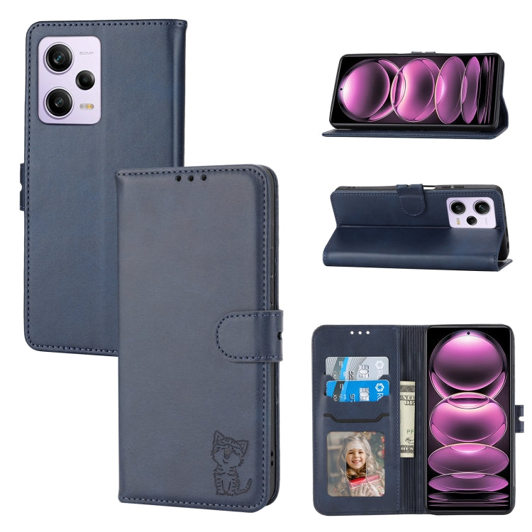 For Xiaomi Redmi Note 12 Pro 5G Global Embossed Happy Cat Pattern Flip Leather Phone Case