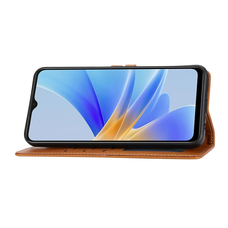 For OPPO A17 Embossed Happy Cat Pattern Flip Leather Phone Case