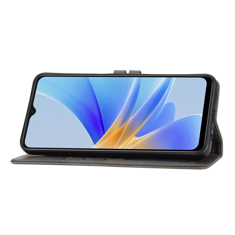 For OPPO A17 Embossed Happy Cat Pattern Flip Leather Phone Case