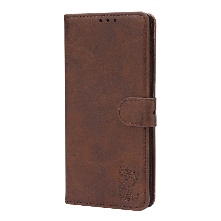 For Google Pixel 7a Embossed Happy Cat Pattern Flip Leather Phone Case