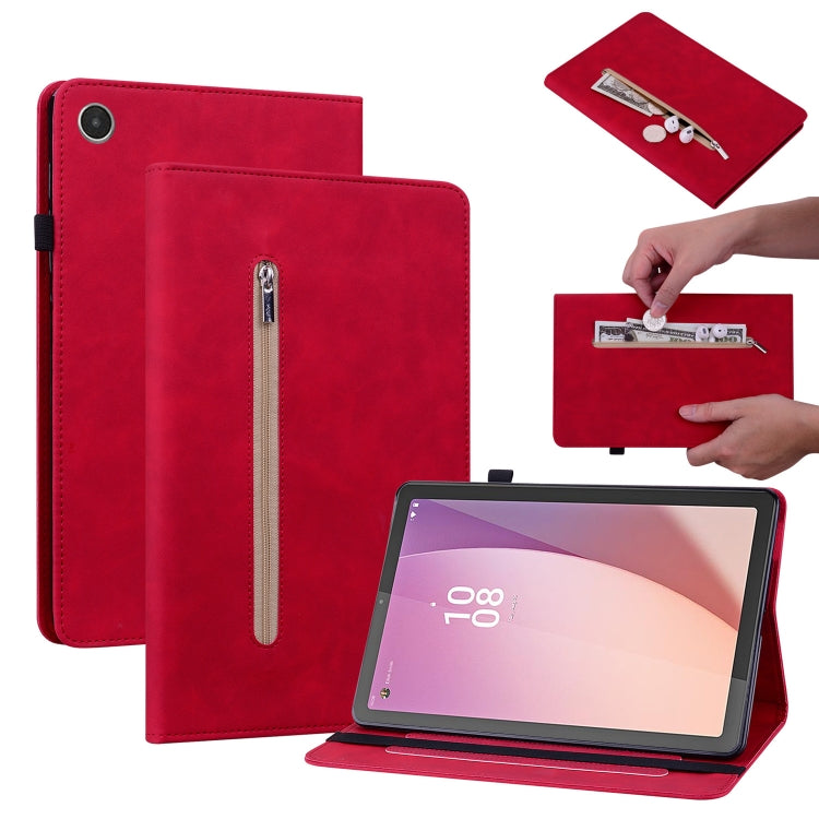 For Lenovo Tab M8 4th Gen TB-300FU Skin Feel Solid Color Zipper Leather Tablet Case