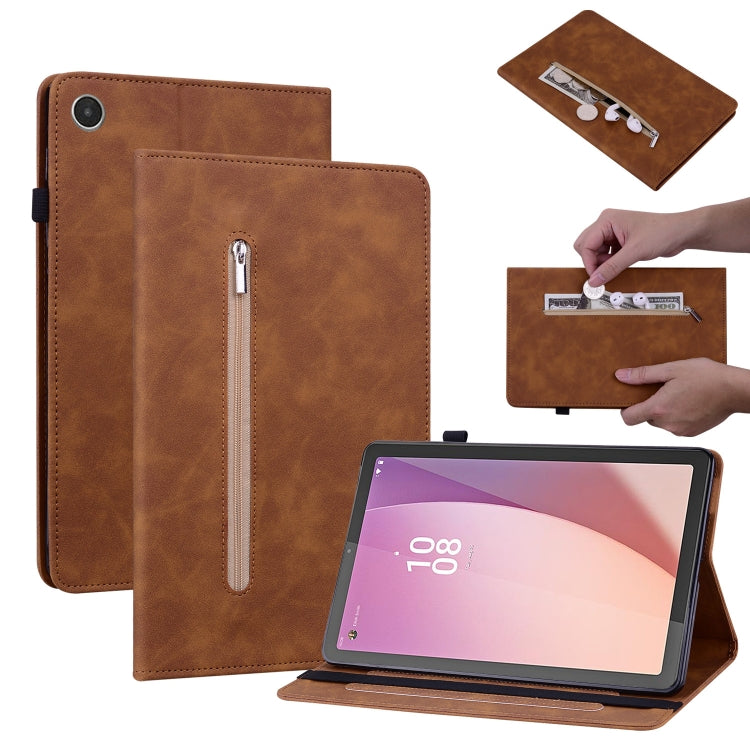 For Lenovo Tab M8 4th Gen TB-300FU Skin Feel Solid Color Zipper Leather Tablet Case