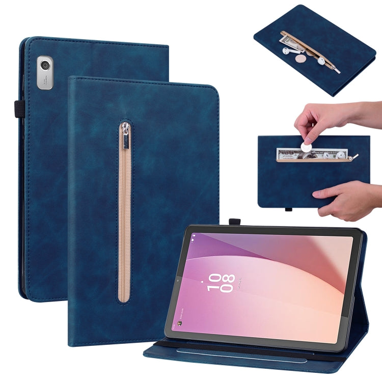 For Lenovo Tab M9 Skin Feel Solid Color Zipper Leather Tablet Case