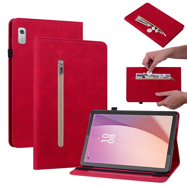 For Lenovo Tab M9 Skin Feel Solid Color Zipper Leather Tablet Case