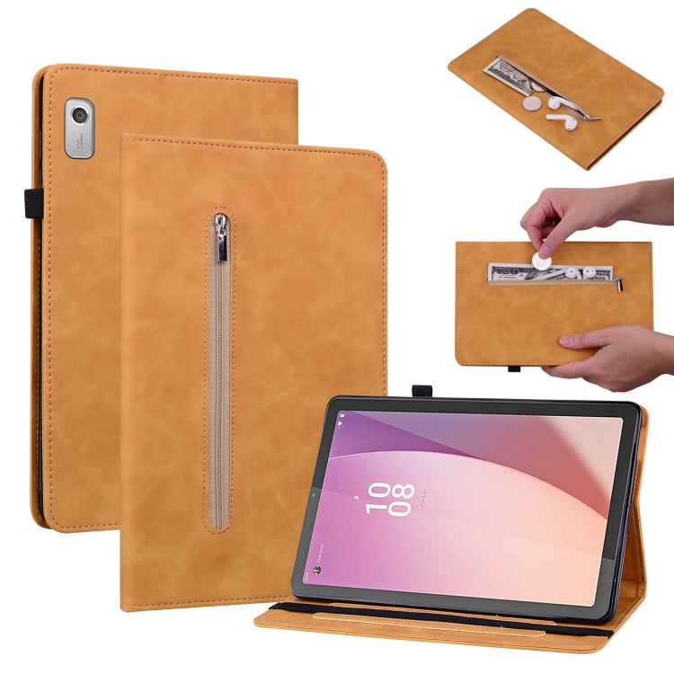 For Lenovo Tab M9 Skin Feel Solid Color Zipper Leather Tablet Case