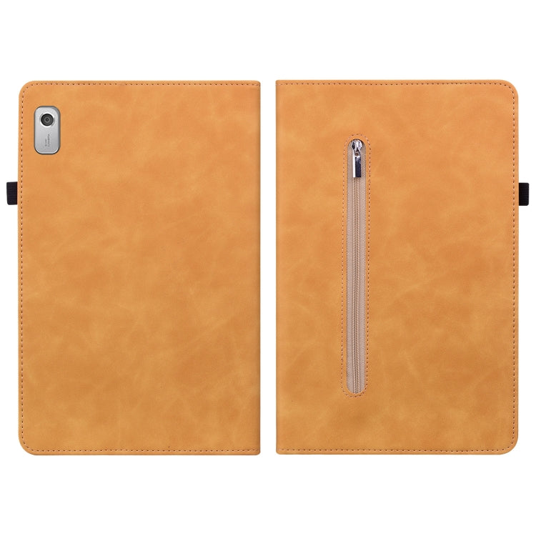 For Lenovo Tab M9 Skin Feel Solid Color Zipper Leather Tablet Case