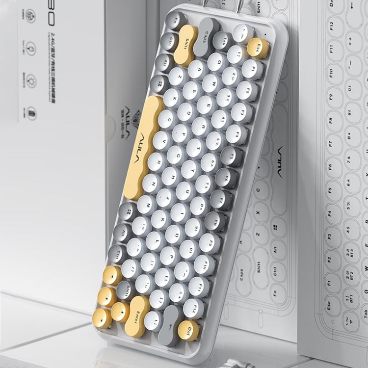 AULA F3680 Retro Color Matching Wireless/Bluetooth/Wired Three Model Mechanical Keyboard, Specification:Red Shaft