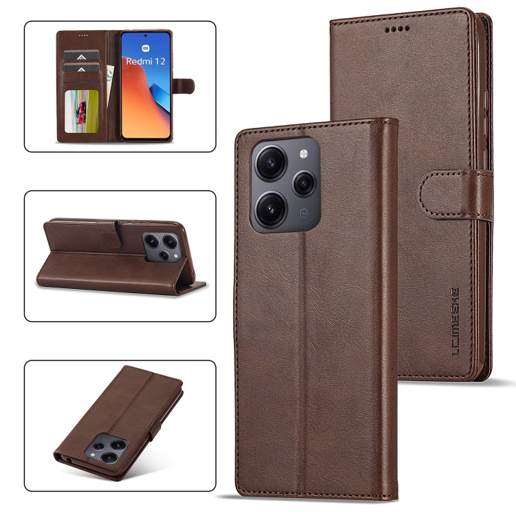 For Xiaomi Redmi 12 4G Global LC.IMEEKE Calf Texture Leather Phone Case