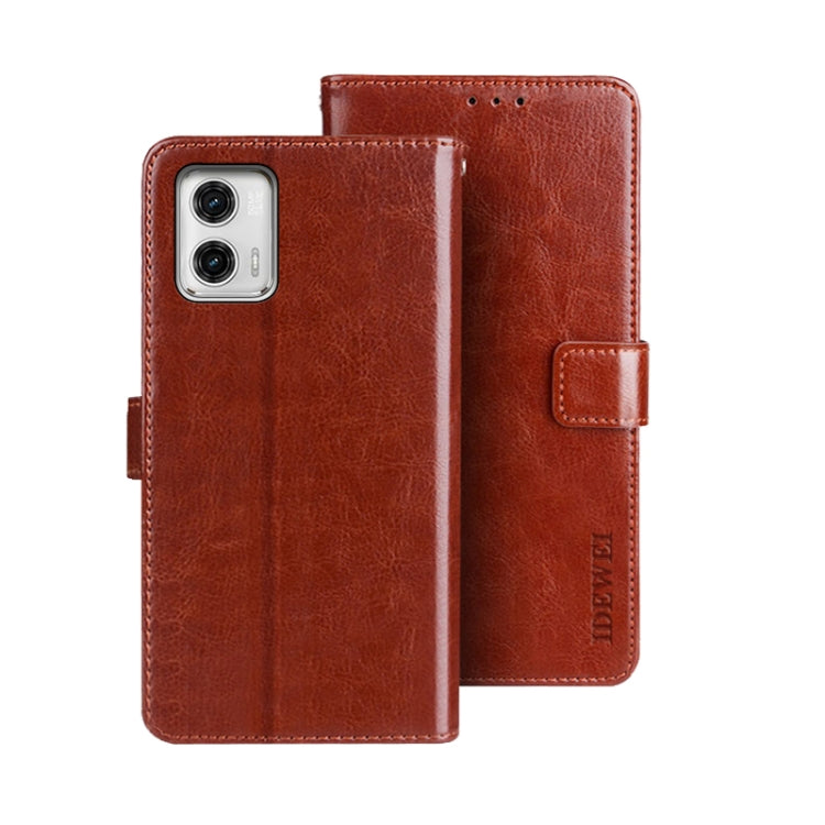 For Motorola Moto G73 idewei Crazy Horse Texture Leather Phone Case with Holder