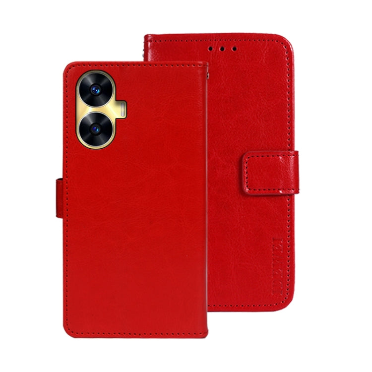 For Realme C55 4G idewei Crazy Horse Texture Leather Phone Case with Holder