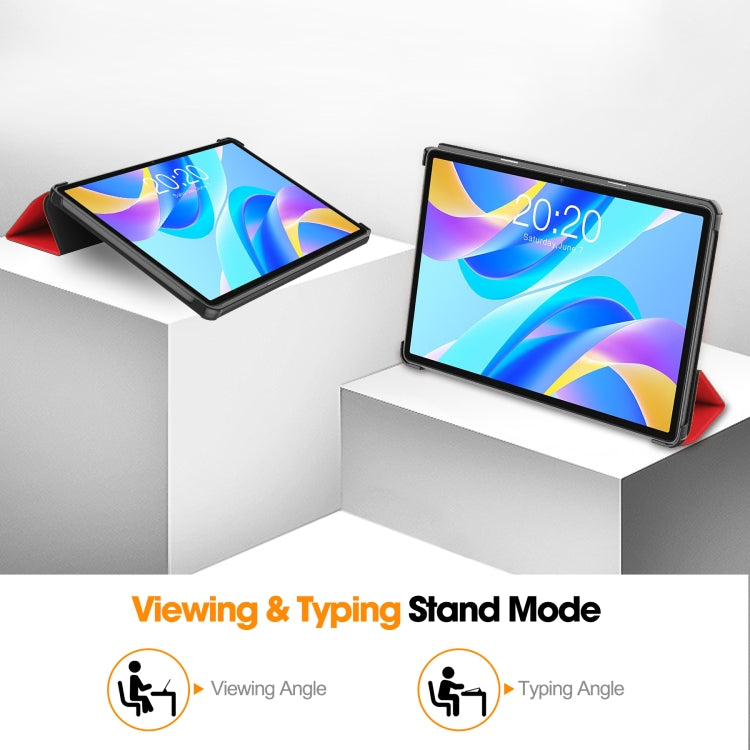 For Teclast M40 Plus Custer Pure Color 3-Fold Holder Leather Tablet Case