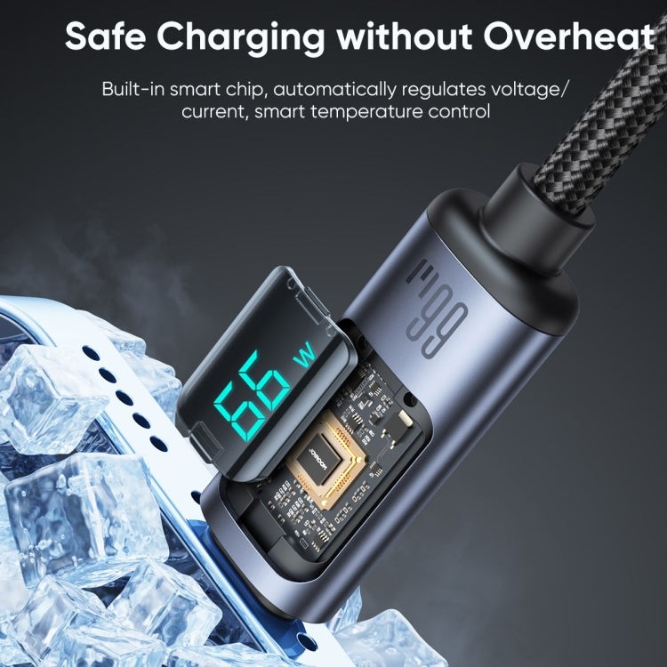 JOYROOM S-AC066A16 6A USB to USB-C / Type-C Digital Display Fast Charging Data Cable, Length:1.2m(Black)