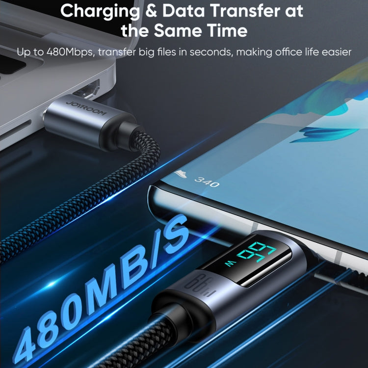 JOYROOM S-AC066A16 6A USB to USB-C / Type-C Digital Display Fast Charging Data Cable, Length:1.2m(Black)