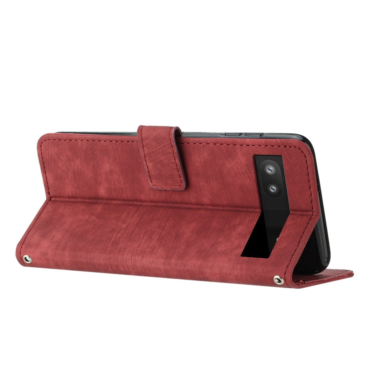 For Google Pixel 6a Skin Feel Stripe Pattern Leather Phone Case with Lanyard