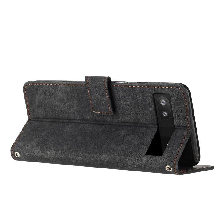 For Google Pixel 6a Skin Feel Stripe Pattern Leather Phone Case with Lanyard