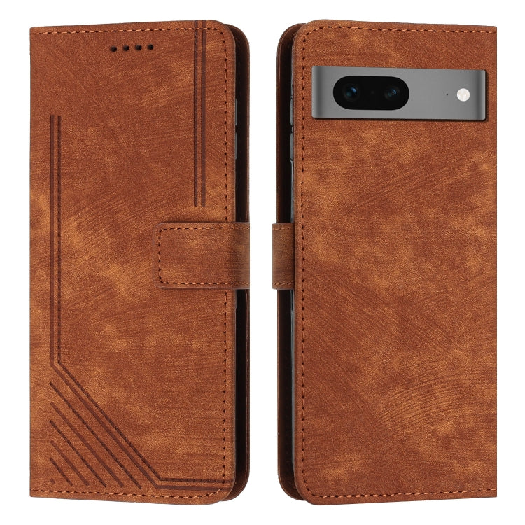 For Google Pixel 7 Skin Feel Stripe Pattern Leather Phone Case with Lanyard