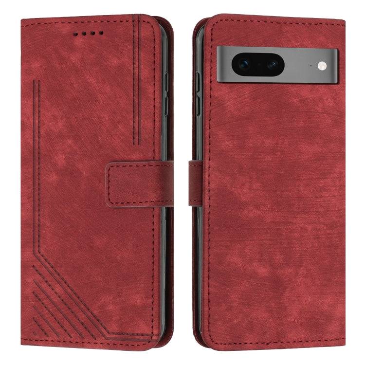 For Google Pixel 7 Skin Feel Stripe Pattern Leather Phone Case with Lanyard