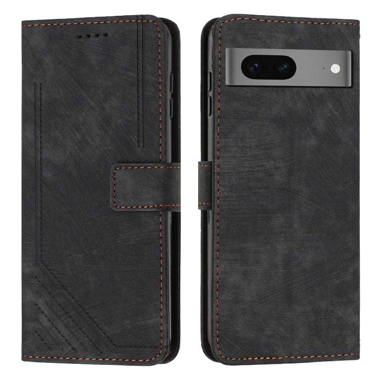 For Google Pixel 7 Skin Feel Stripe Pattern Leather Phone Case with Lanyard