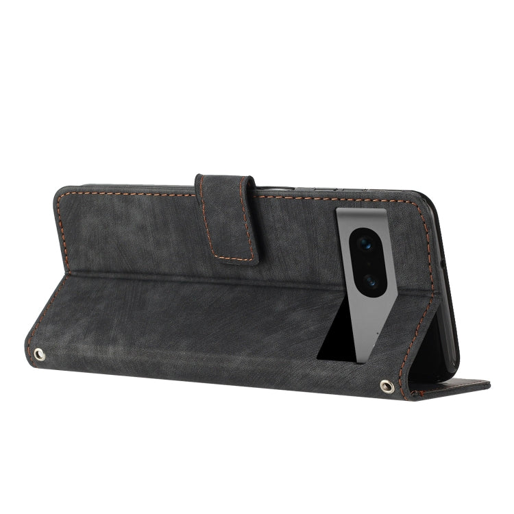 For Google Pixel 7 Skin Feel Stripe Pattern Leather Phone Case with Lanyard