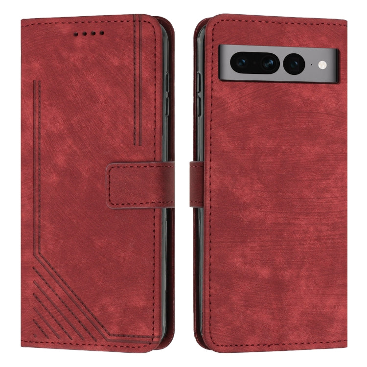For Google Pixel 7 Pro Skin Feel Stripe Pattern Leather Phone Case with Lanyard